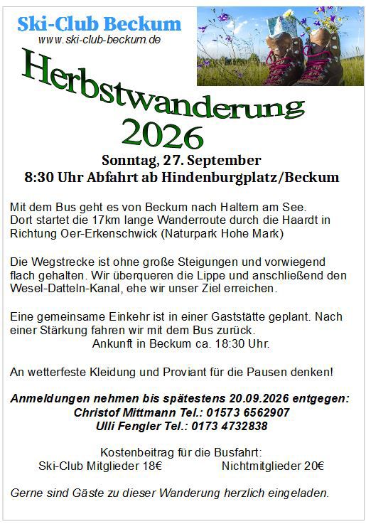 Ski-Club Herbstwanderung am Sonntag, den 27. Septemper